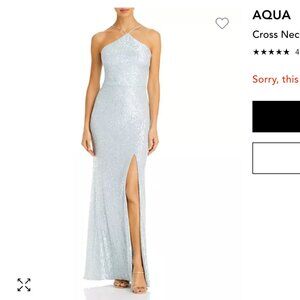 AQUA Cross Neck Sequin Gown